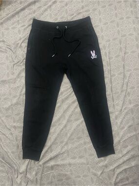 Psycho Bunny Black Jogger Sweatpants with Pink Bunny Logo